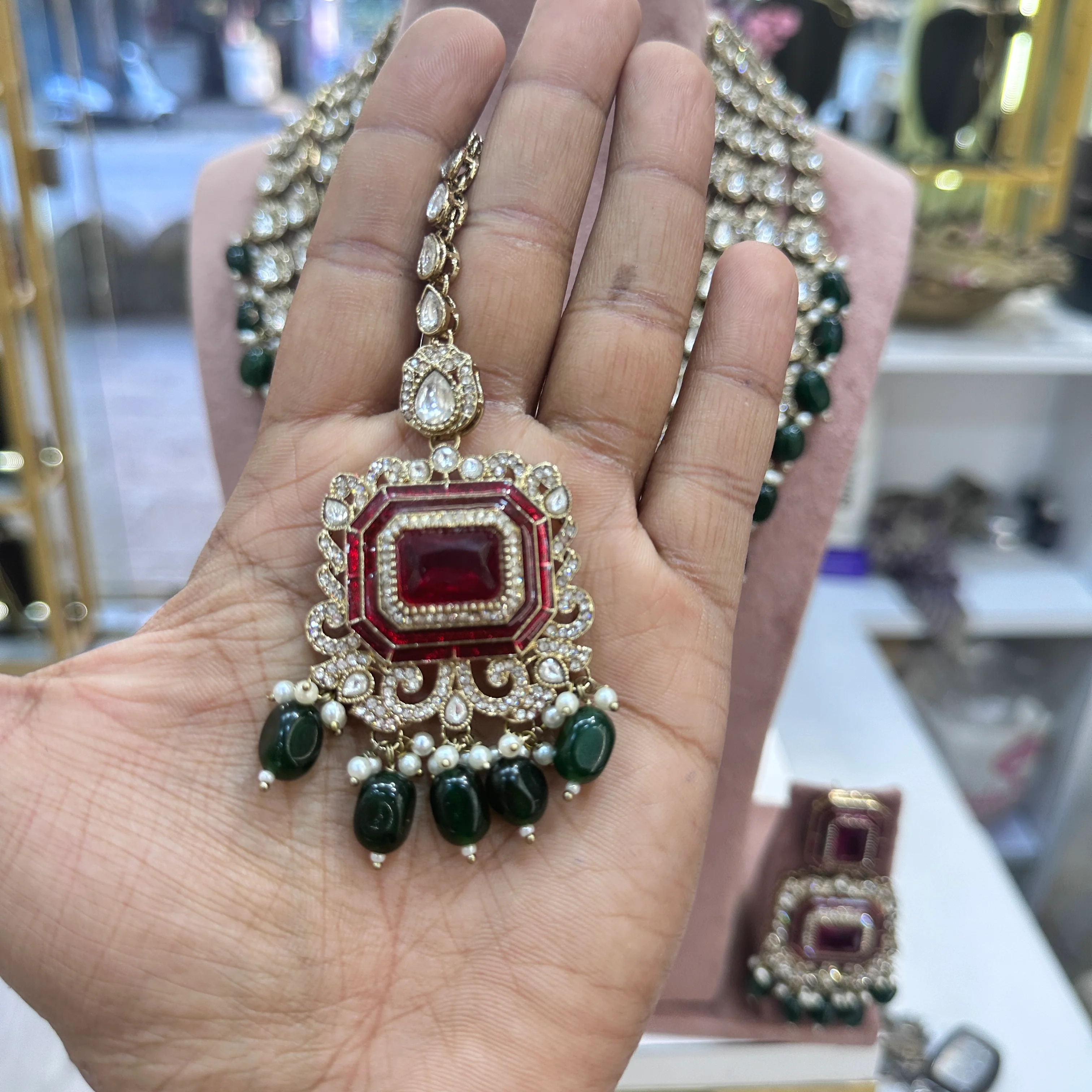 4 Layer Kundan Polki Semi Bridal Long Necklace - Image 2