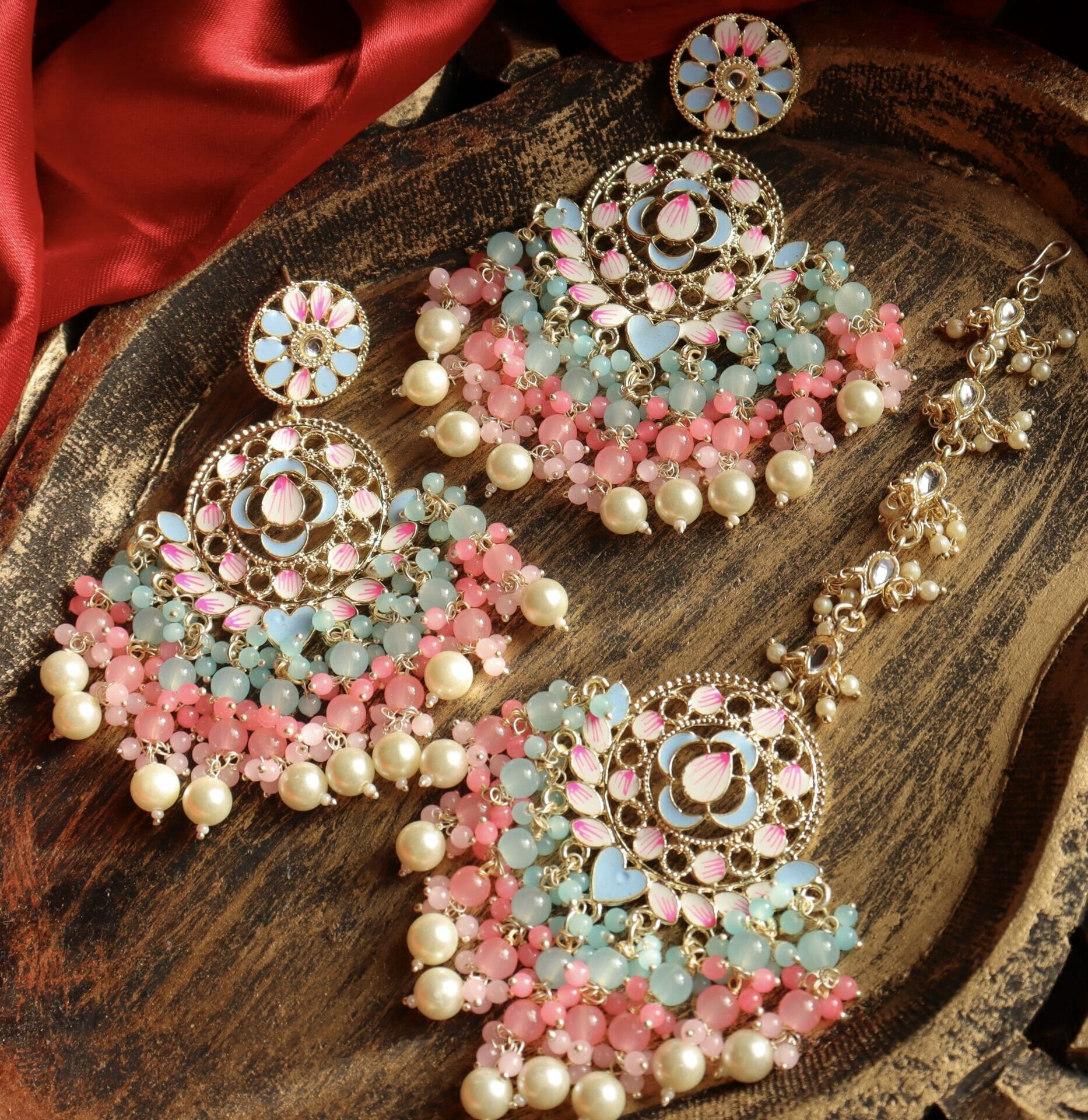Aparna Colourful Chandbali With Teeka - Image 4