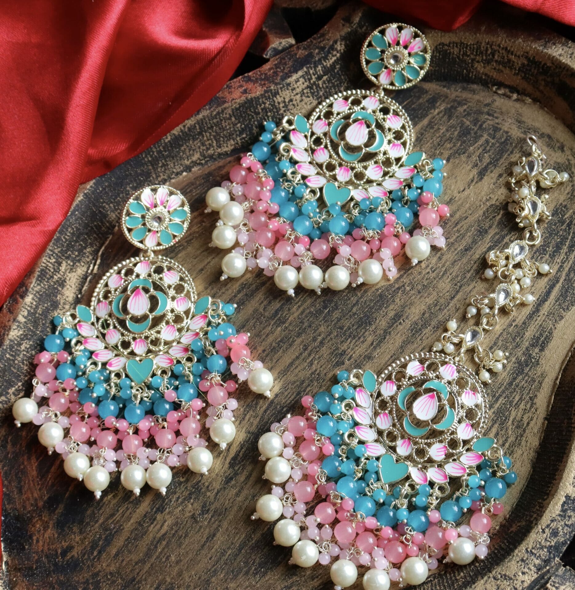 Aparna Colourful Chandbali With Teeka - Image 7