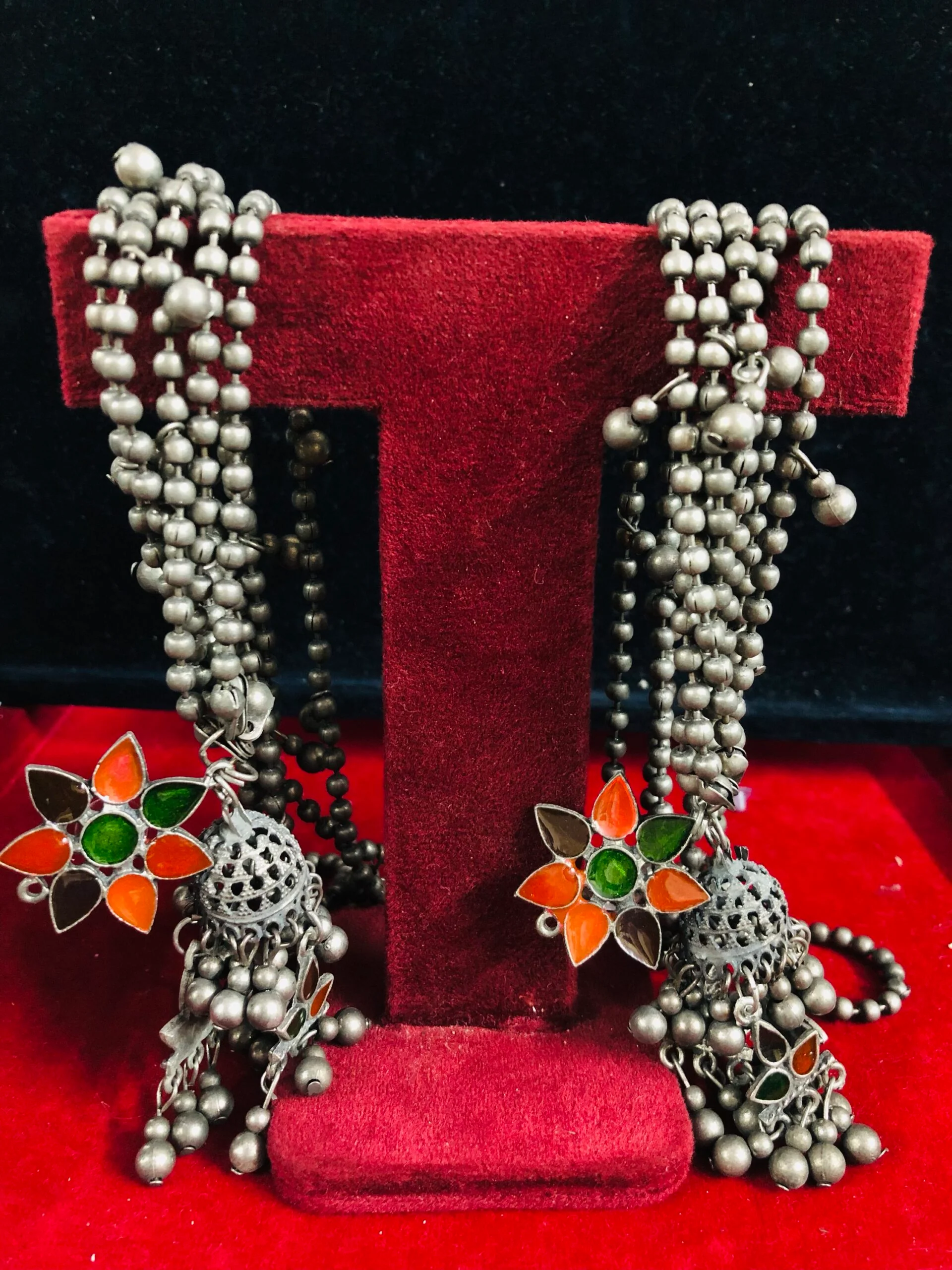 Black polish Jhumka With Heavy Kanchain