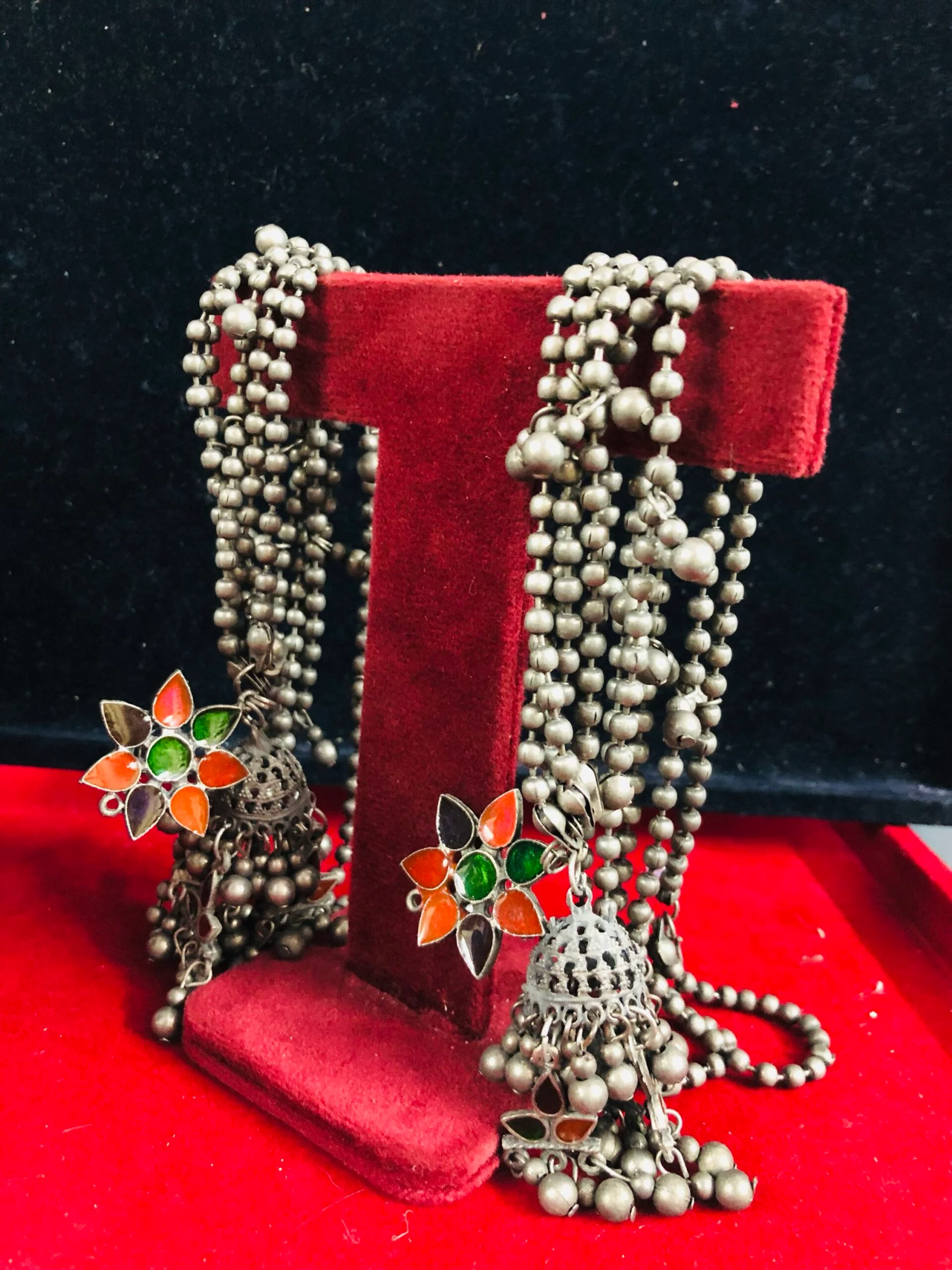 Black polish Jhumka With Heavy Kanchain - Image 2