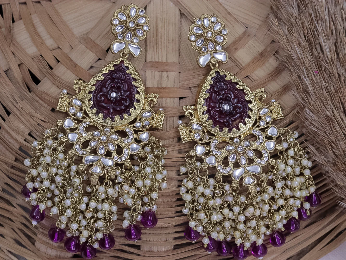 Asma Colourful Chandbali With Pearl Latkan - Image 3