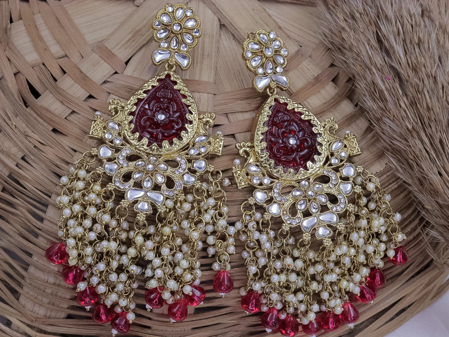 Asma Colourful Chandbali With Pearl Latkan - Image 4