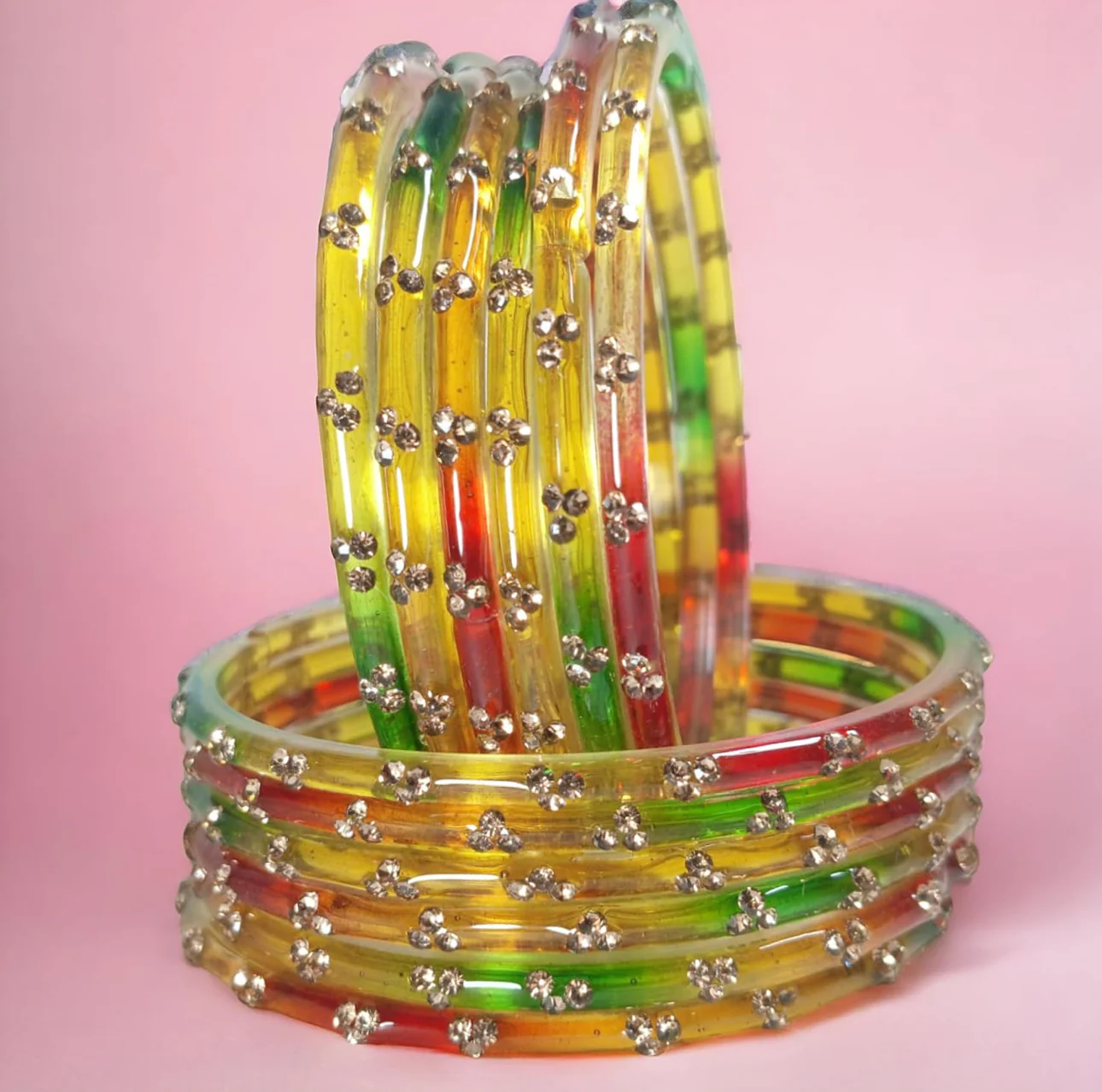 Colourful Raindrop Glass Bangles - 12 Bangles - Image 3