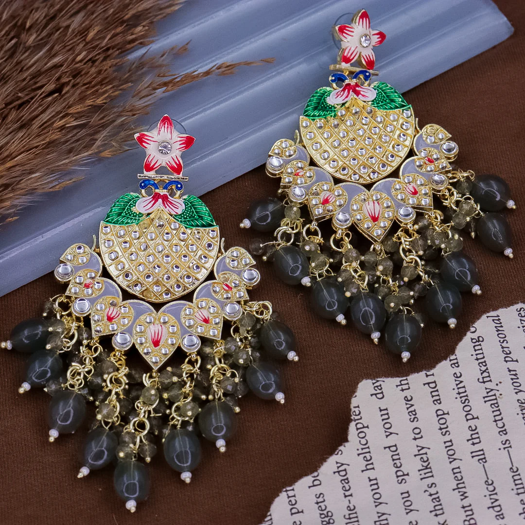 Sushna Peacock Earrings - Grey