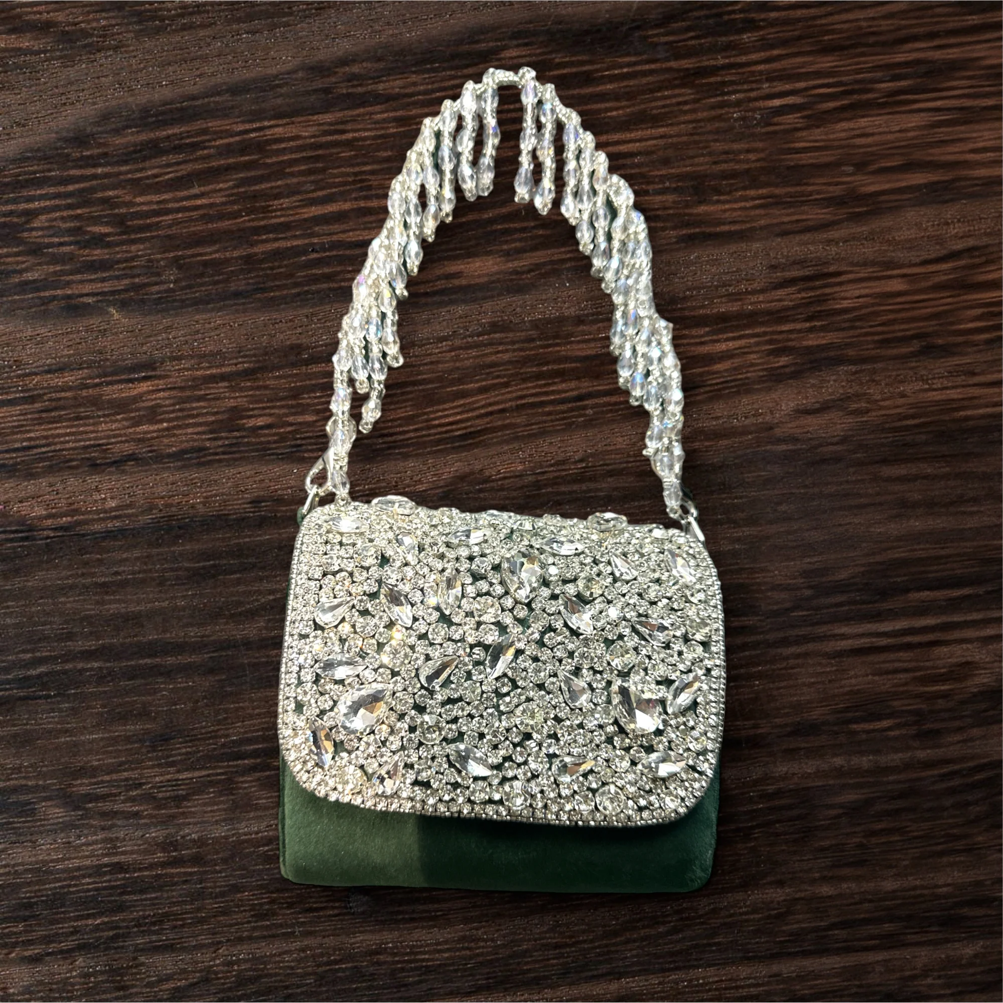 Designer Crystal  Clutch - Green - Image 3