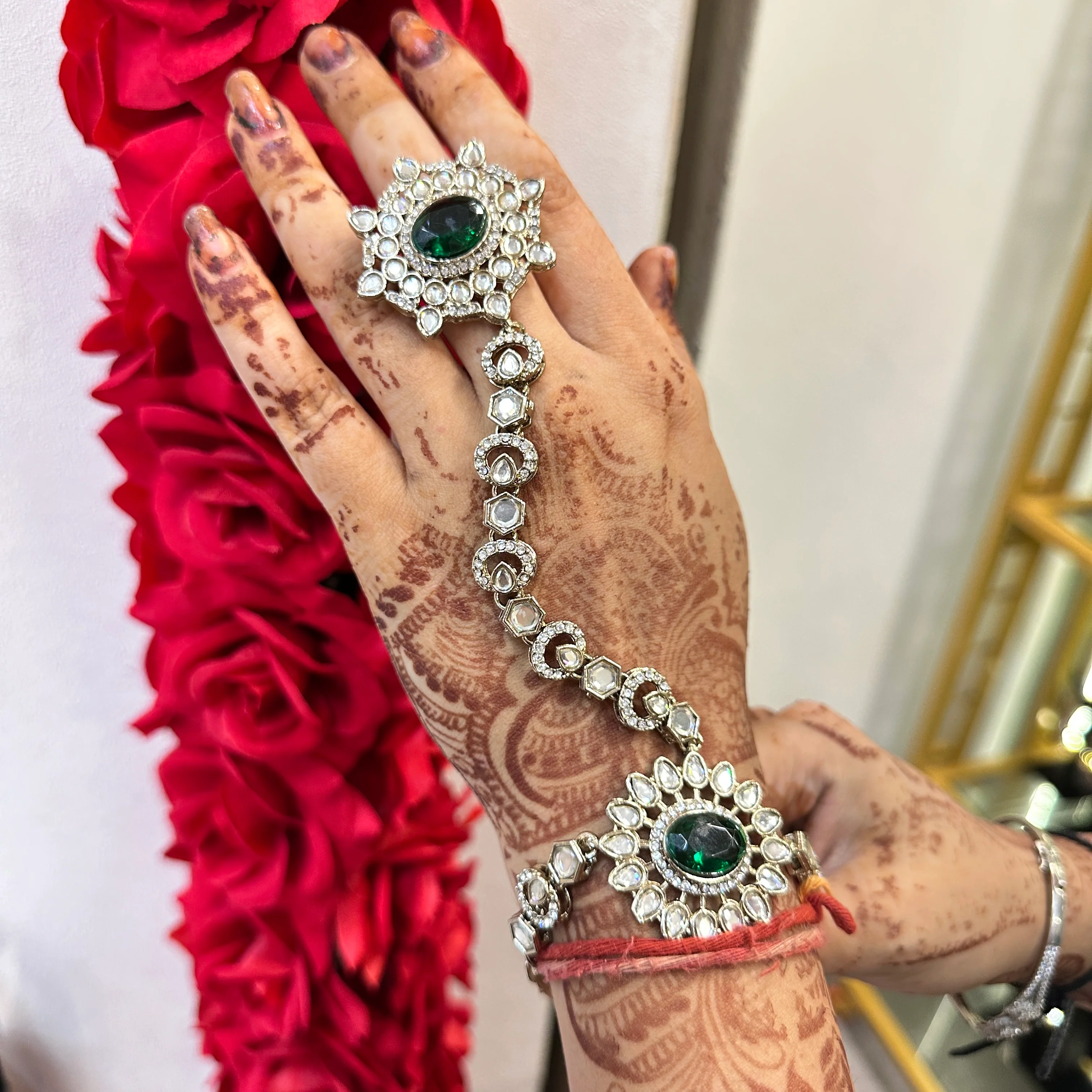 Sufi Full Bridal Necklace - (Short Choker, Long Necklace, Earrings, Hathpanja Pair, Sheeshphool, Nath) - Image 3