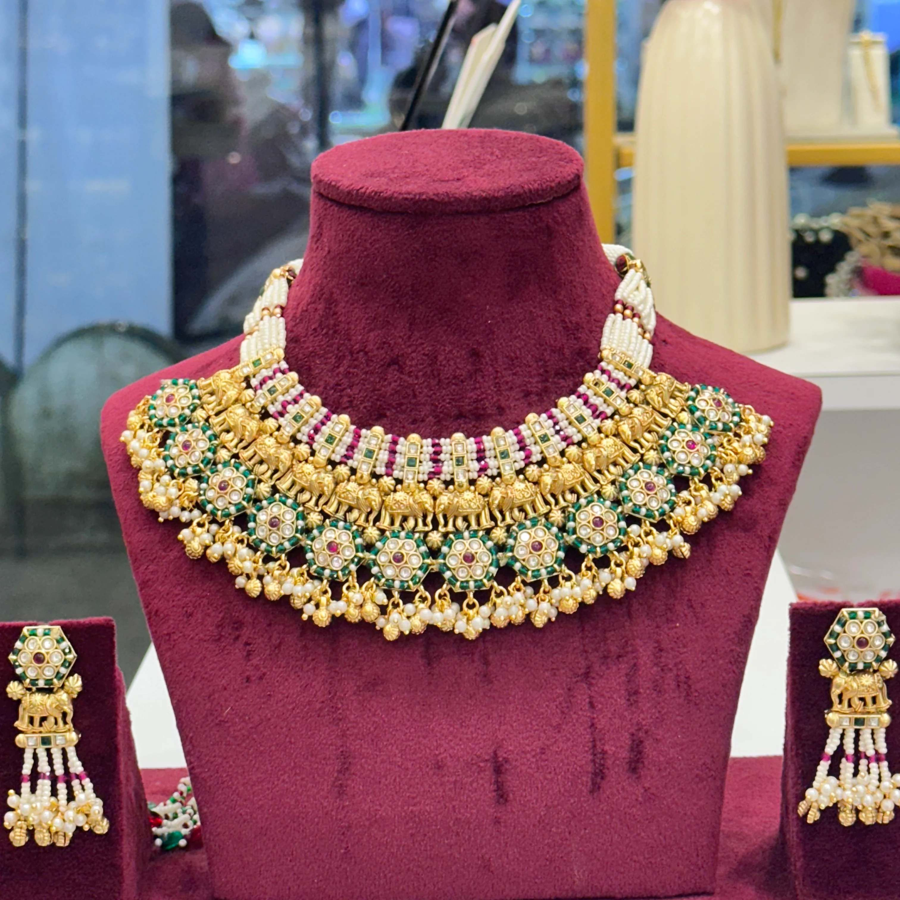 Premium High Gold Polish Elephant Rajwadi Necklace - Image 2