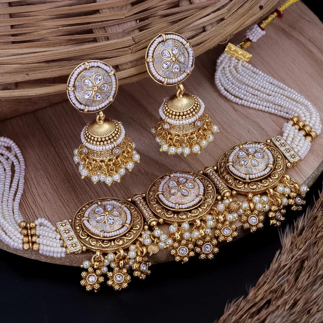 Kishver Premium Rajwadi Copper Choker Set With Jhumka - Image 5