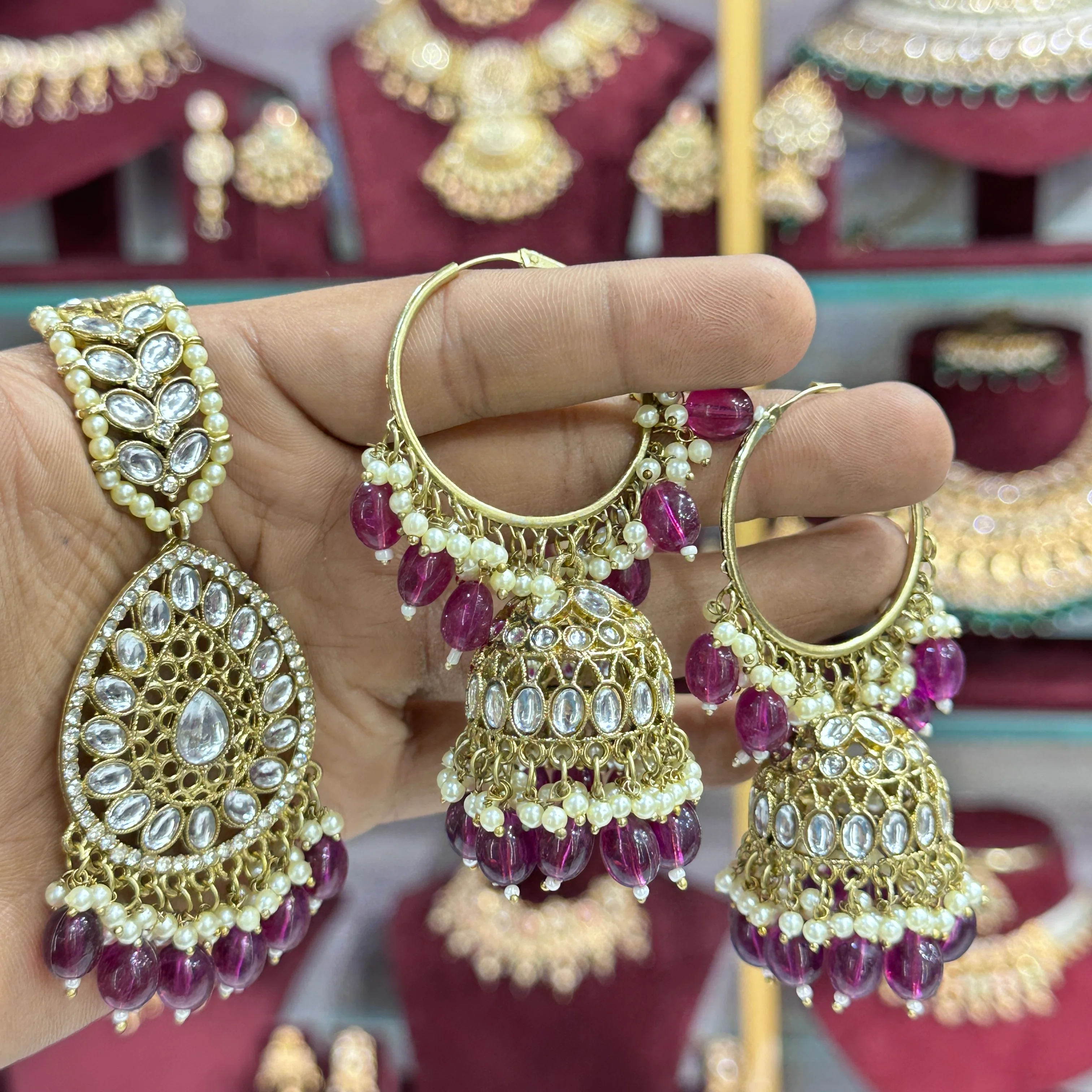 Muskan Hoop Jhumka With Teeka - Image 2