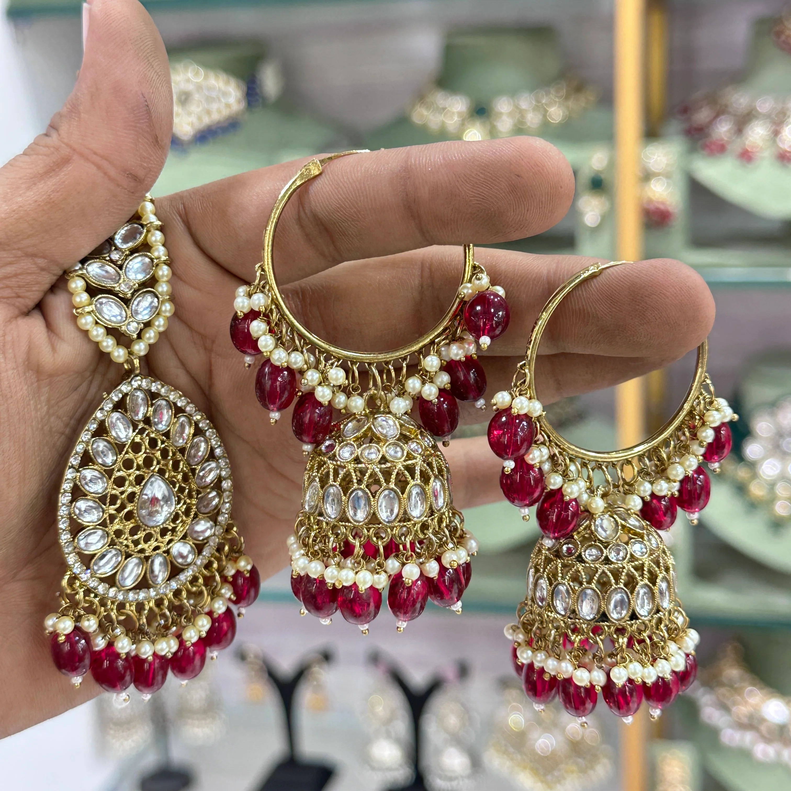 Muskan Hoop Jhumka With Teeka - Image 3