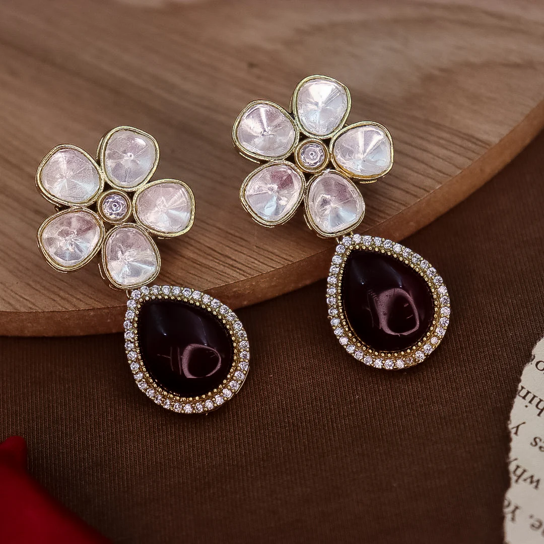 Shreya Moissianite Earrings - Maroon