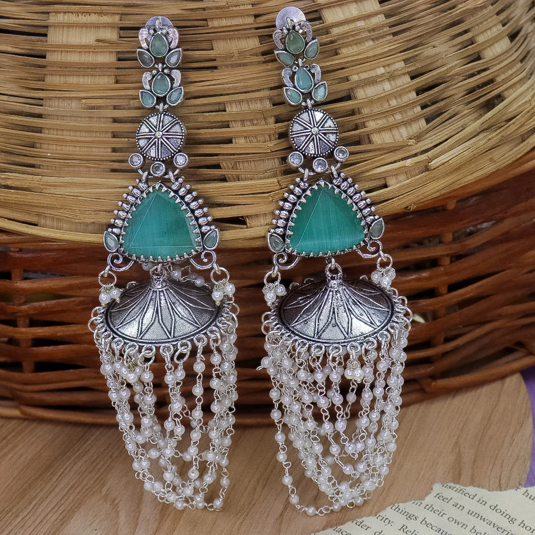 Pearl Latkan Brass Earrings With Uppar Kaanchain - Image 2