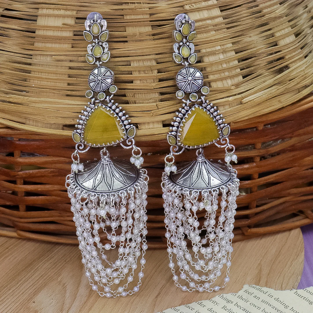 Pearl Latkan Brass Earrings With Uppar Kaanchain - Image 3