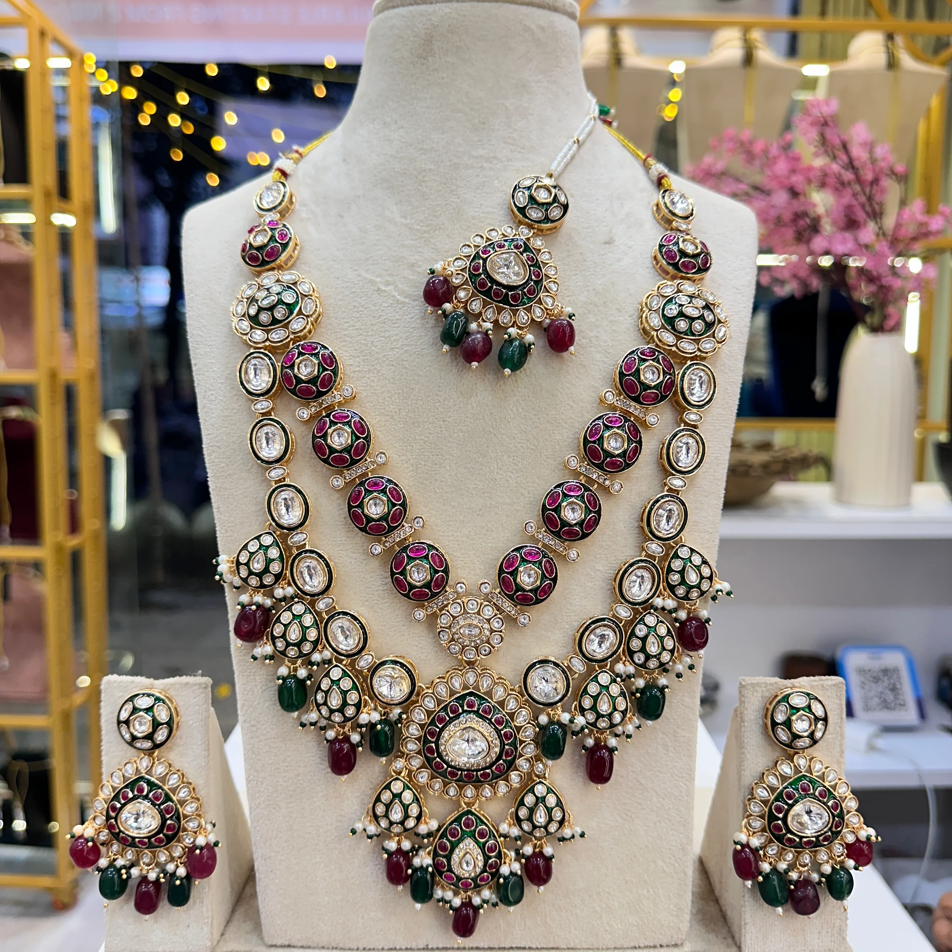Riya Semi Bridal Layered Long Kundan Polki Necklace - Image 2