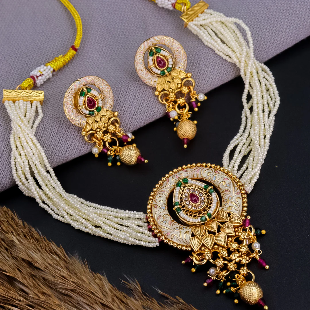 Sejal Copper Ethnic Choker With Earrings - Image 3