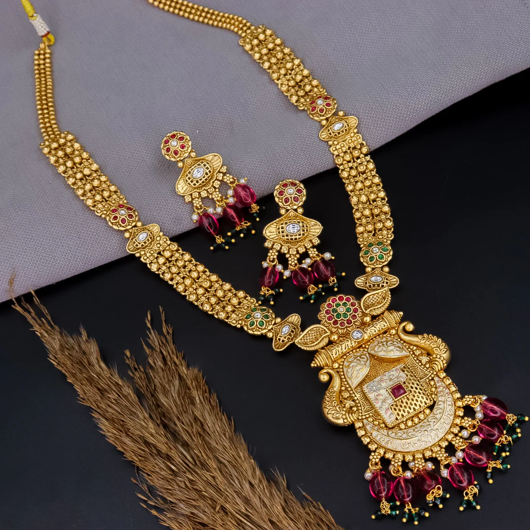Meenakshi Copper Long Ethnic Necklace - Image 2