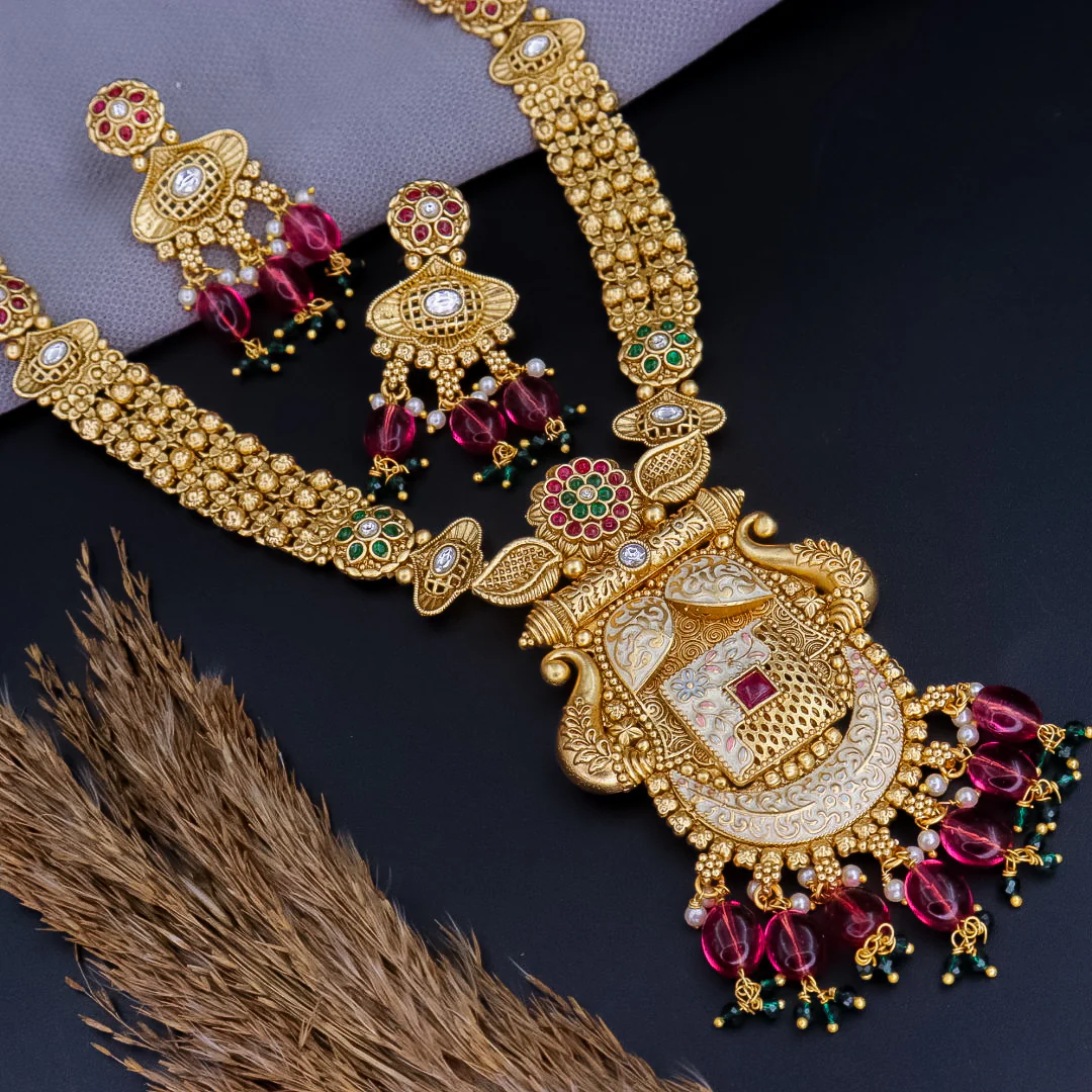 Meenakshi Copper Long Ethnic Necklace - Image 3