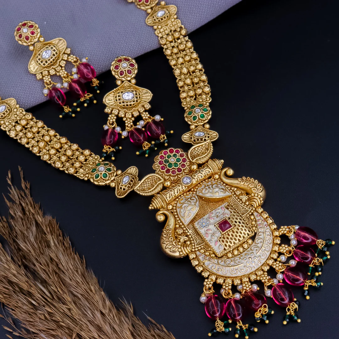 Meenakshi Copper Long Ethnic Necklace - Image 4