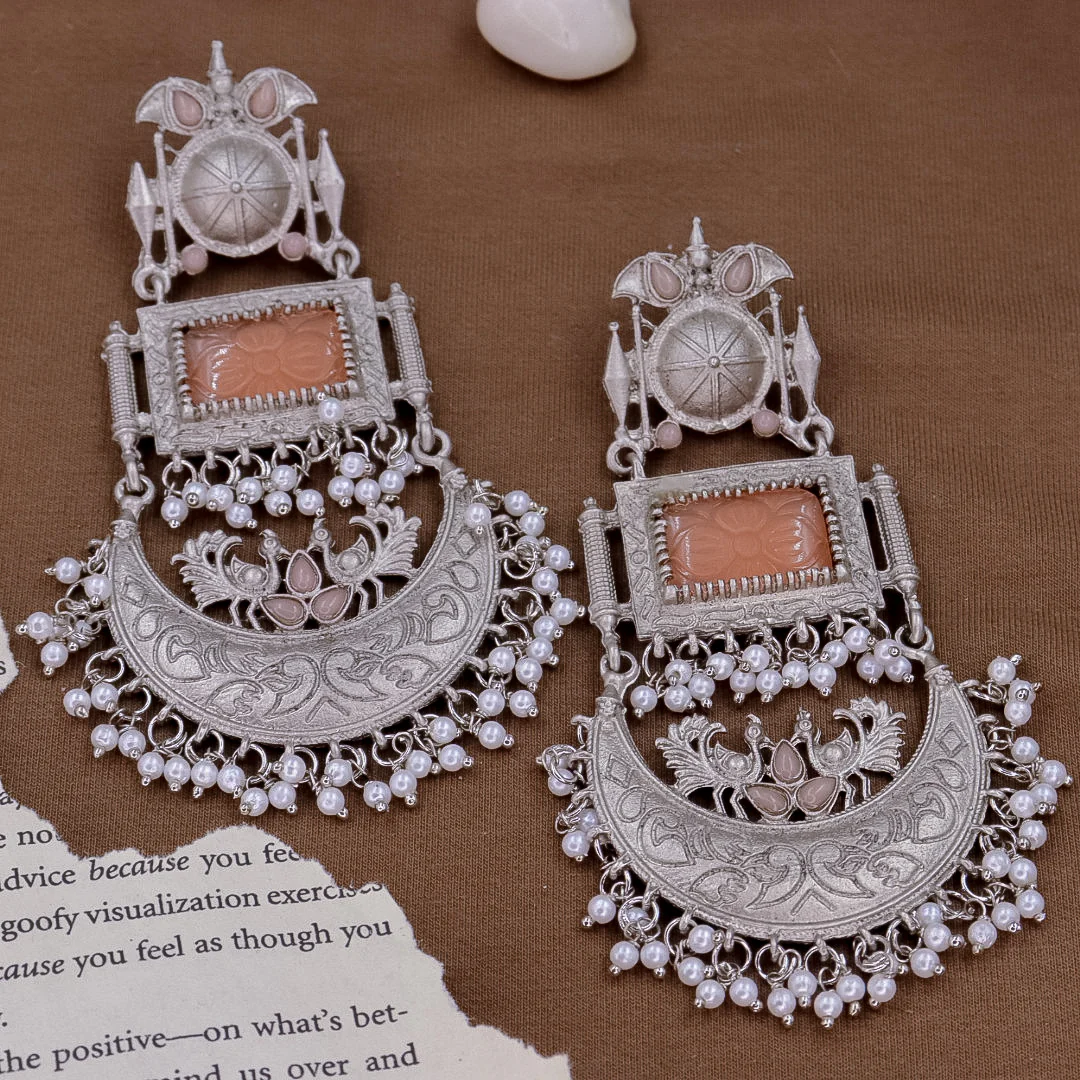 Riya German Silver Chandbali- Peach