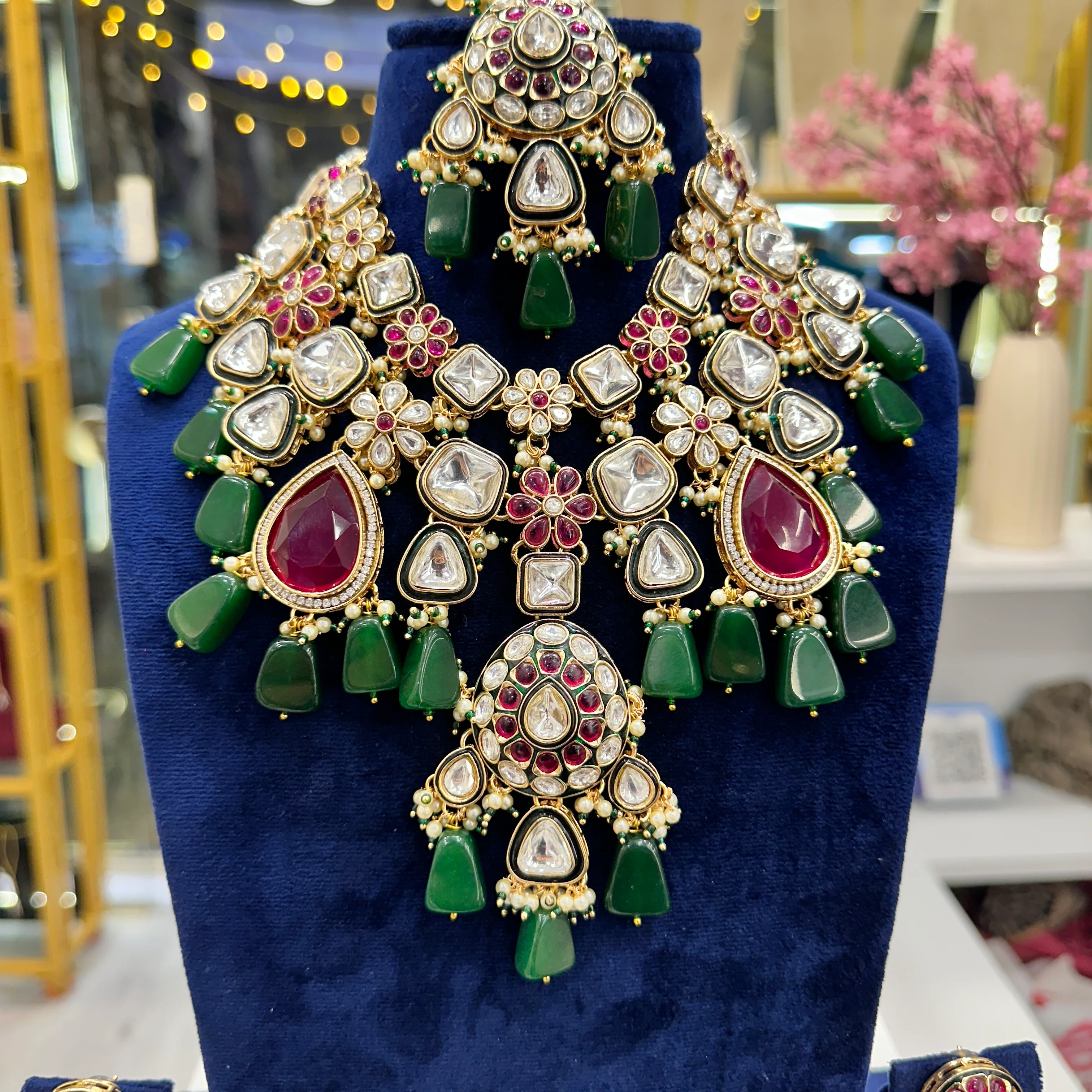 Rakhee Semi Bridal Kundan Polki Necklace - Image 2