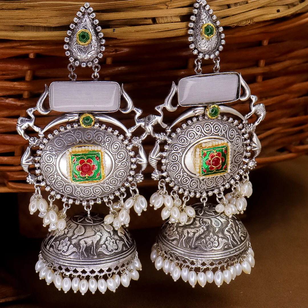 Shilpa Statement  Premium Brass Jhumka With Meenakari - Image 10