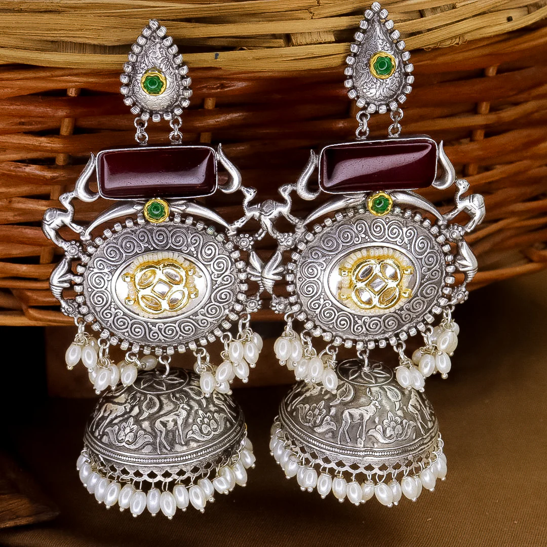 Shilpa Statement  Premium Brass Jhumka With Meenakari - Image 11