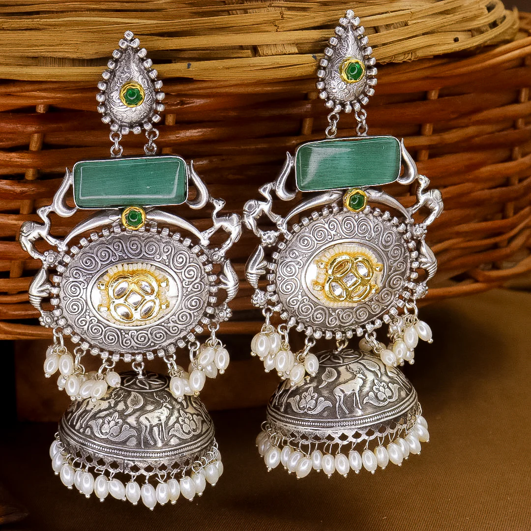 Shilpa Statement  Premium Brass Jhumka With Meenakari - Image 12