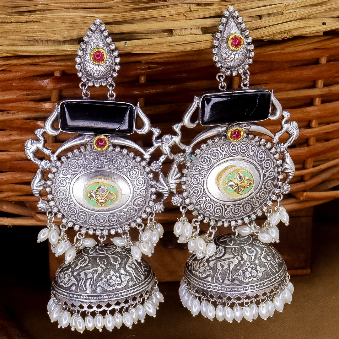 Shilpa Statement  Premium Brass Jhumka With Meenakari - Image 2