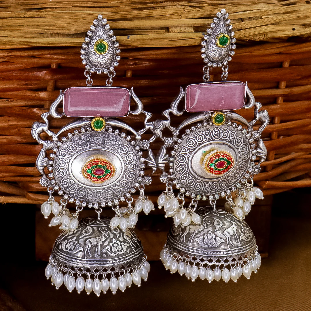 Shilpa Statement  Premium Brass Jhumka With Meenakari - Image 3