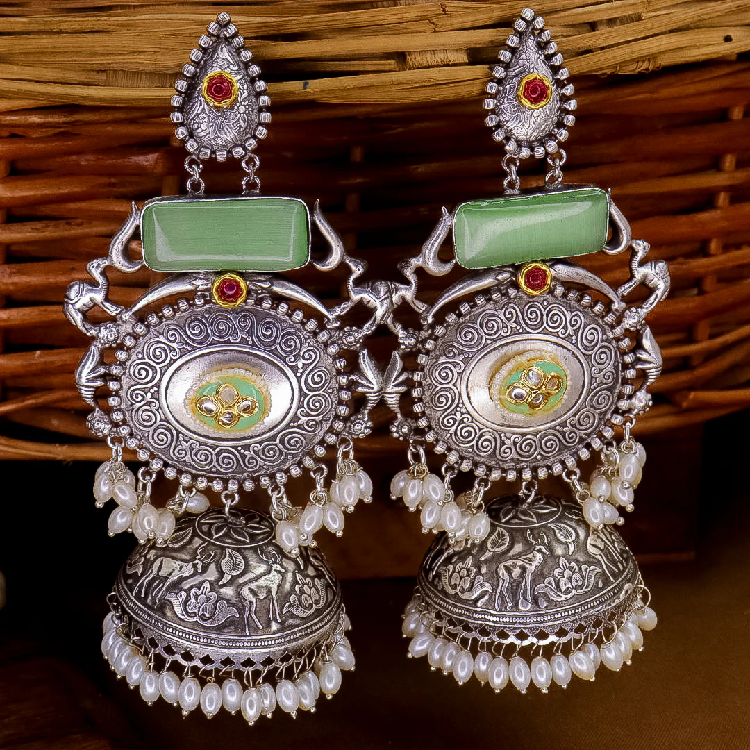 Shilpa Statement  Premium Brass Jhumka With Meenakari - Image 4