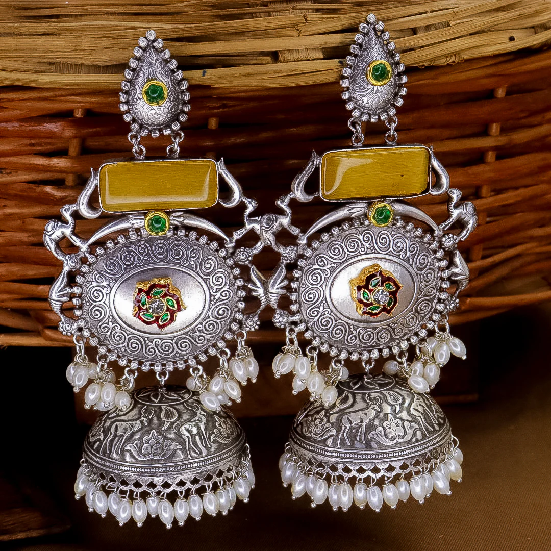 Shilpa Statement  Premium Brass Jhumka With Meenakari - Image 5