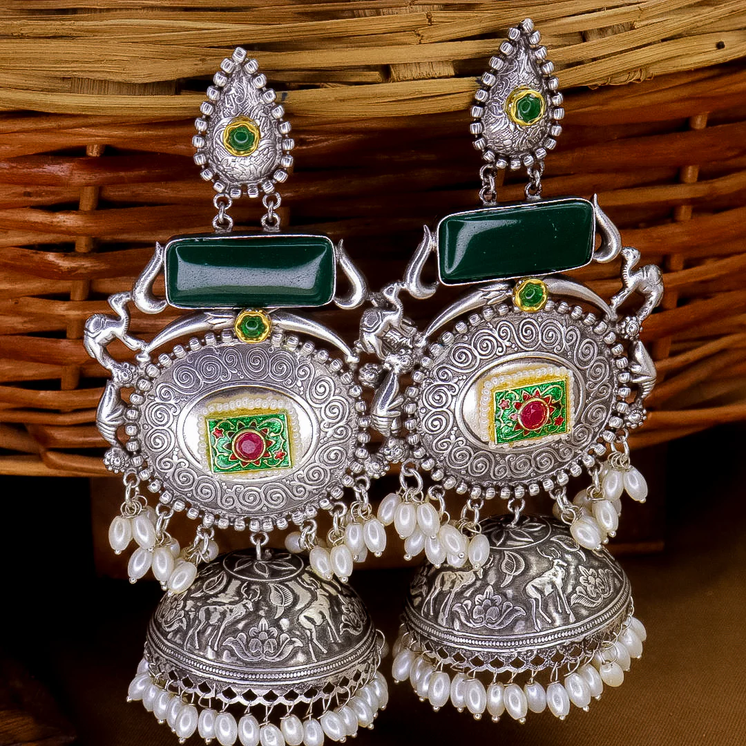 Shilpa Statement  Premium Brass Jhumka With Meenakari - Image 6