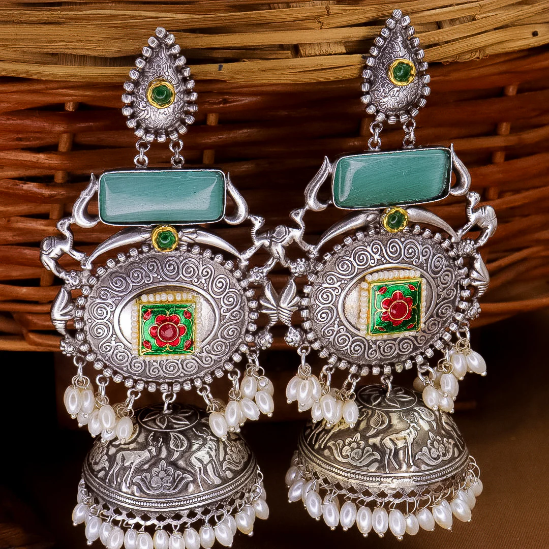 Shilpa Statement  Premium Brass Jhumka With Meenakari - Image 7