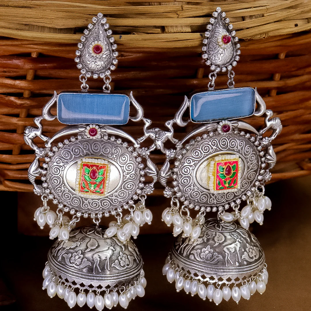 Shilpa Statement  Premium Brass Jhumka With Meenakari - Image 8