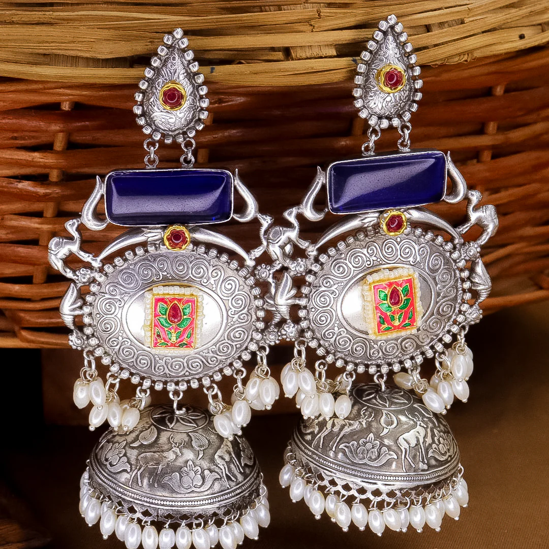 Shilpa Statement  Premium Brass Jhumka With Meenakari - Image 9