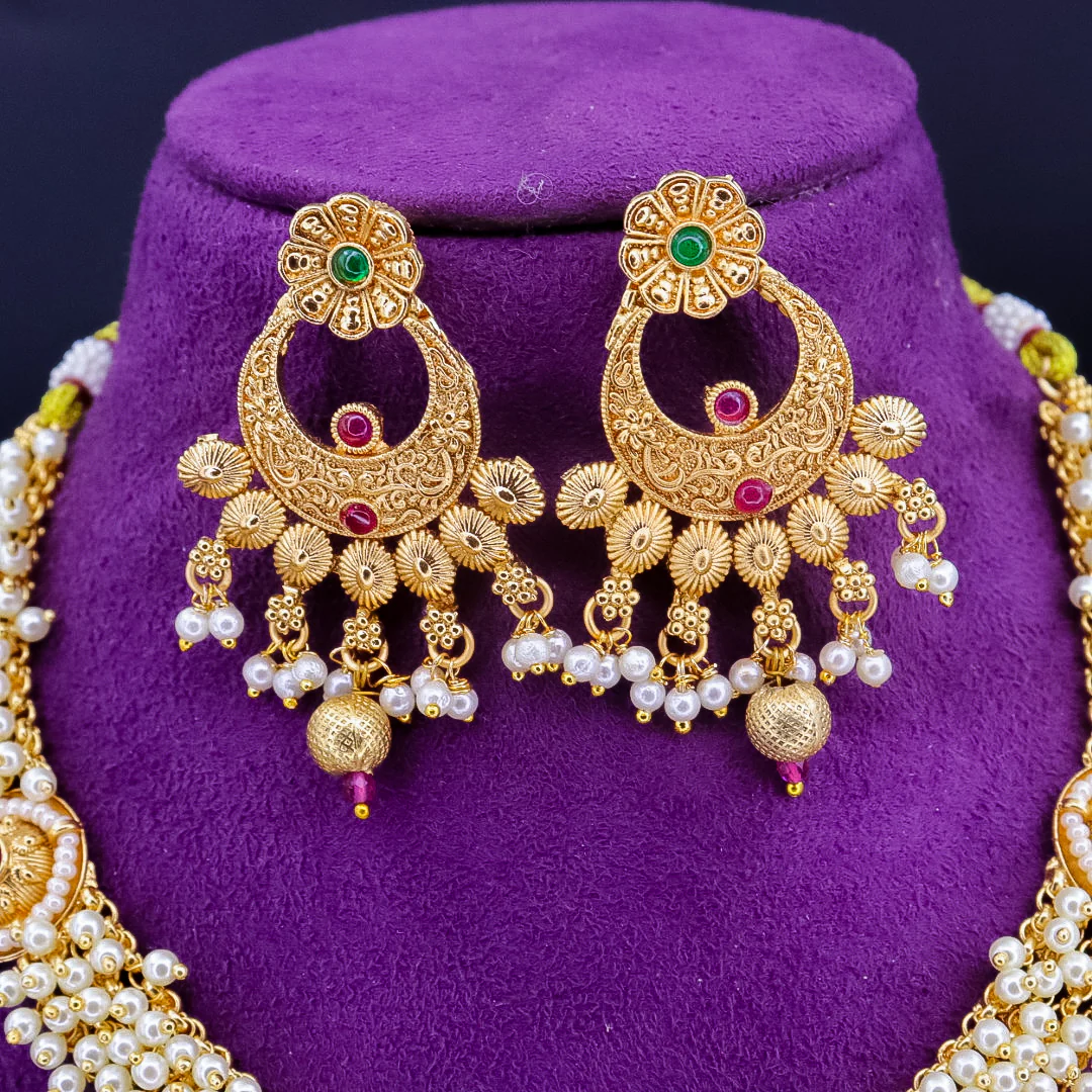 Kavya Copper Ethnic Pearl Choker With Earrings - Image 4