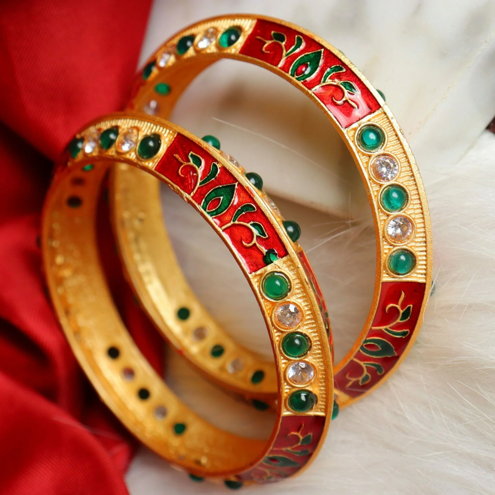 Hiral Rajwadi Bangles - Red - Image 3