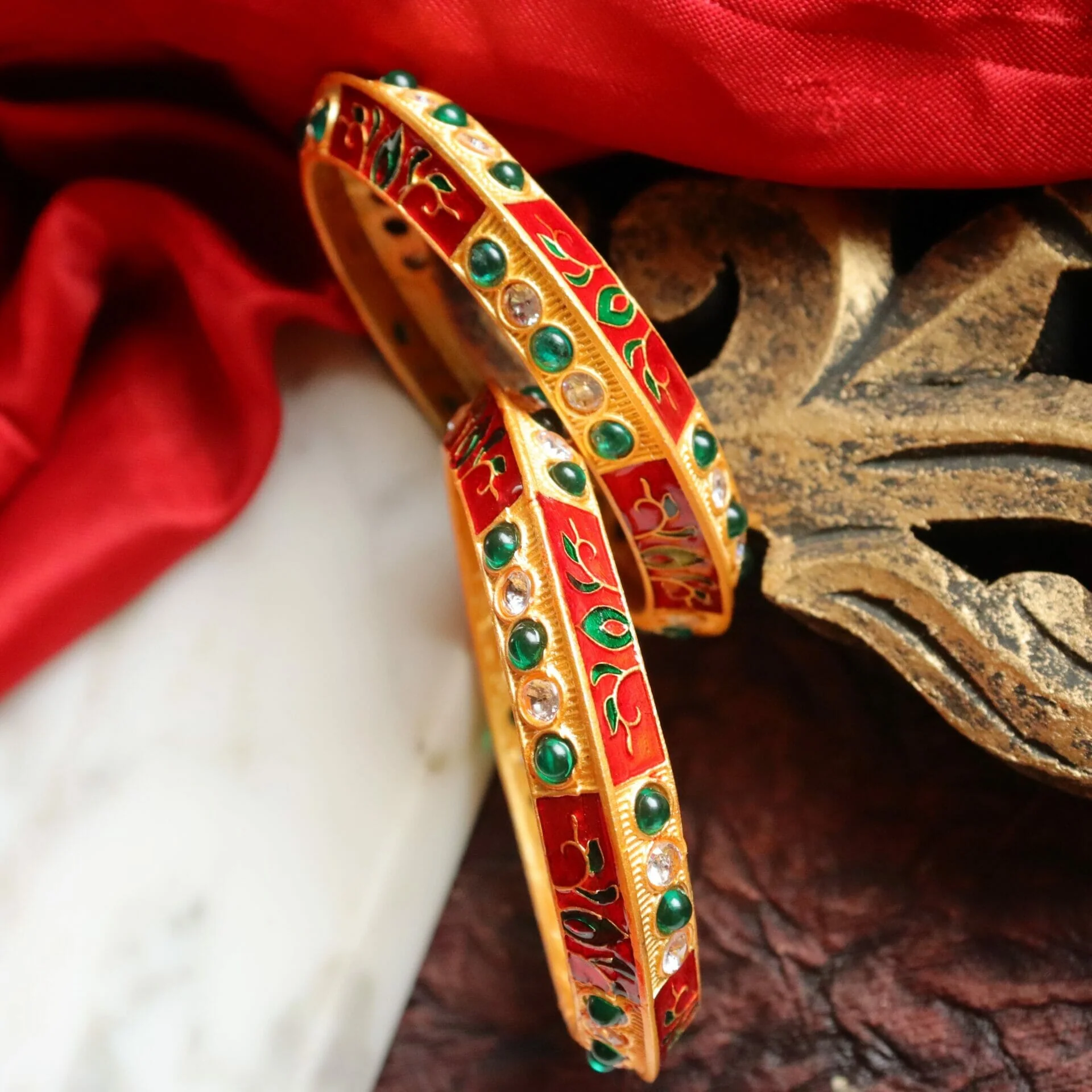 Hiral Rajwadi Bangles - Red - Image 4