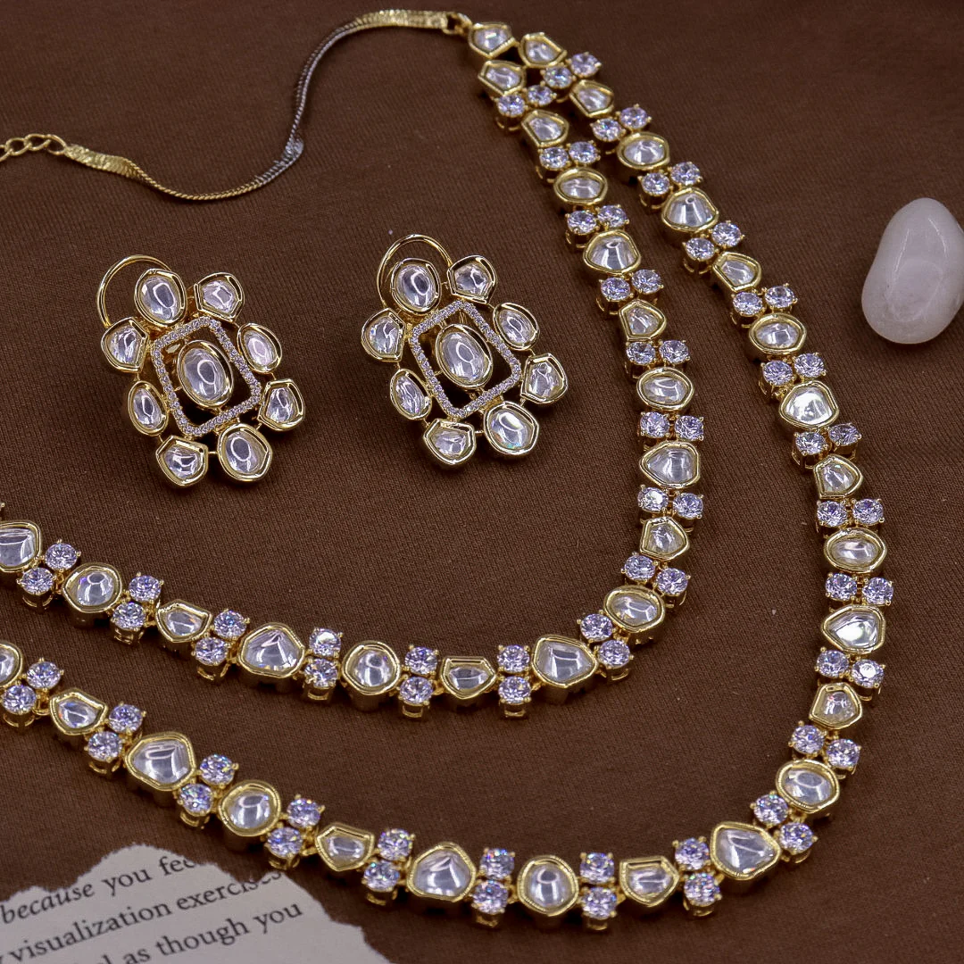 Jigisha 2 Layer Moissianite Set  With Earrings - Image 3