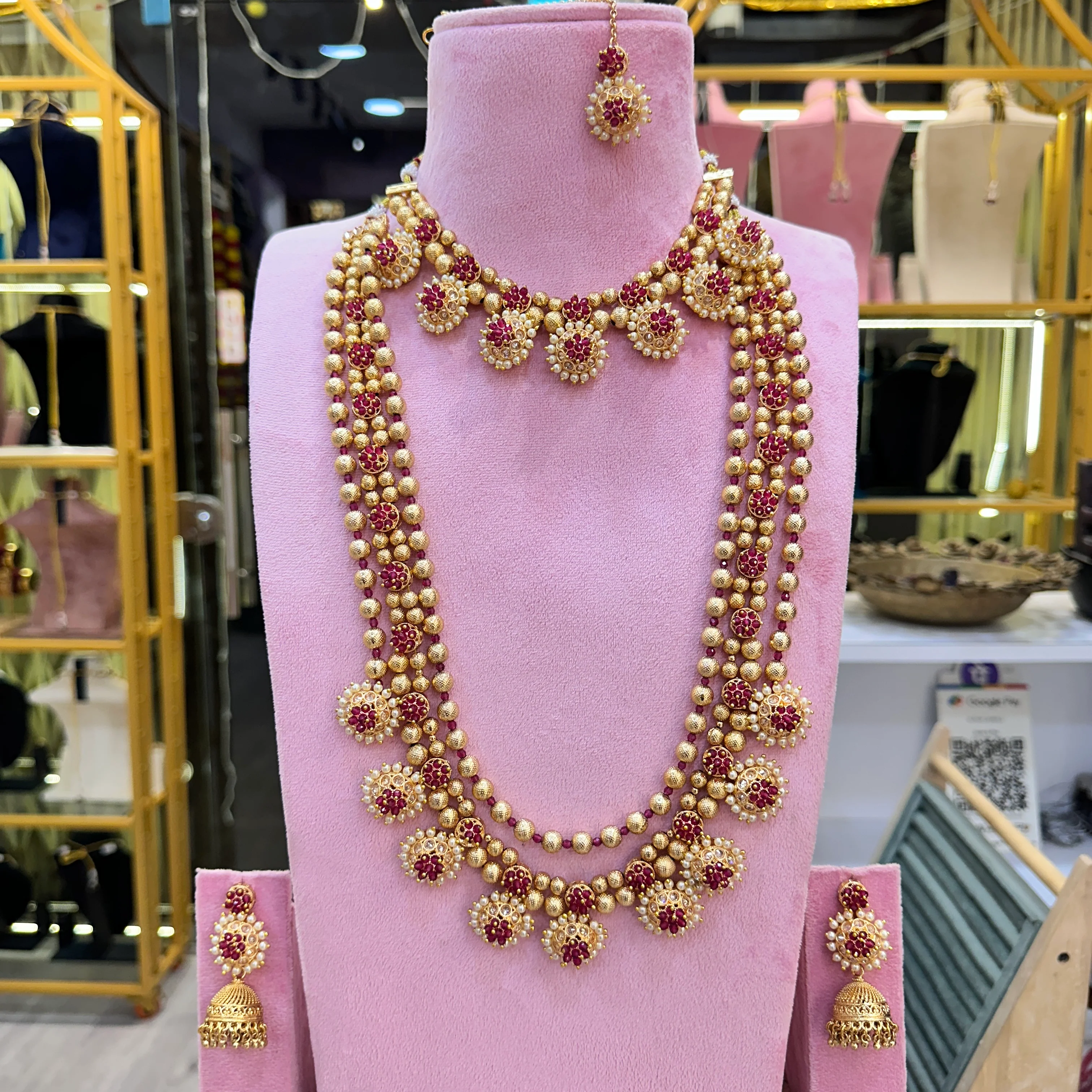 Jyoti Maharashtrian Semi Bridal Necklace (2 Necklace, Earrings, Maangteeka)