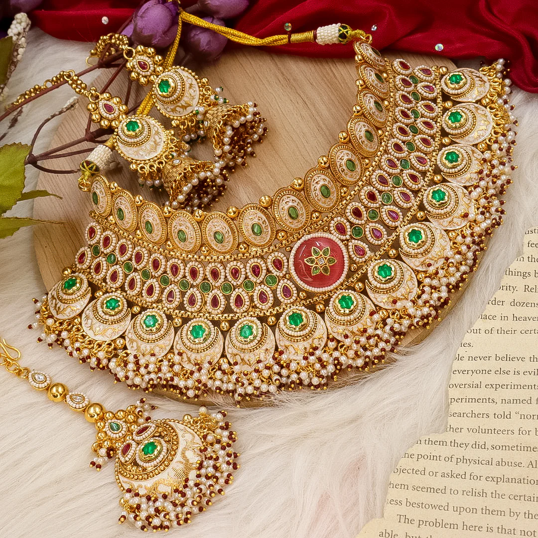 Komal Semi bridal Rajwadi Necklace- Pink