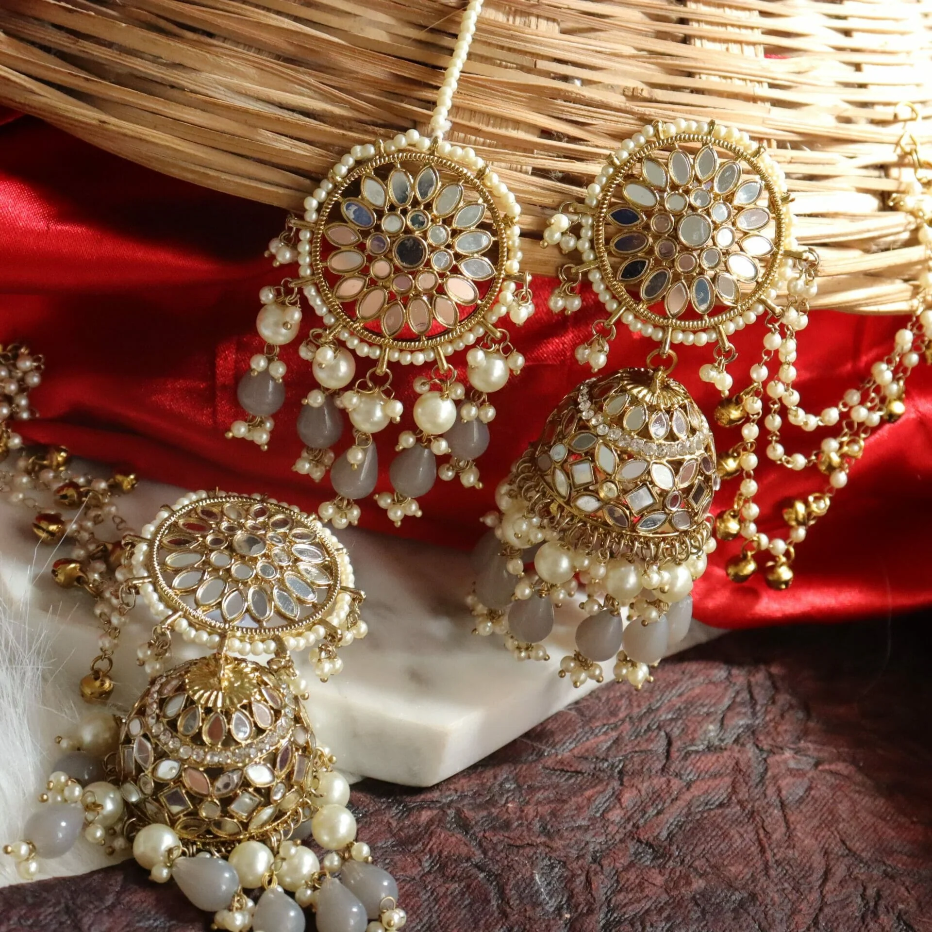 Manveen Mirror Jhumka With Teeka - Image 3