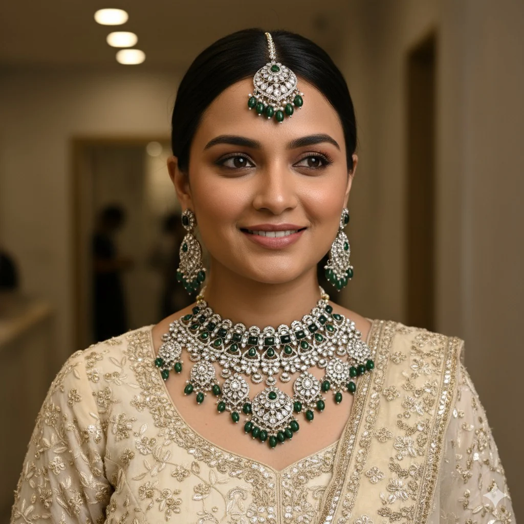 Ragini Kundan Bridal Choker (1 Necklace, 1 Earrings Pair, 1 Sheeshphool, 1 Nath)
