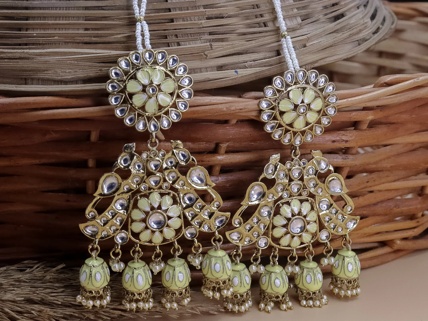 Nancy Meenakari 4 Jhumki Earrings With Kaanchain - Image 3