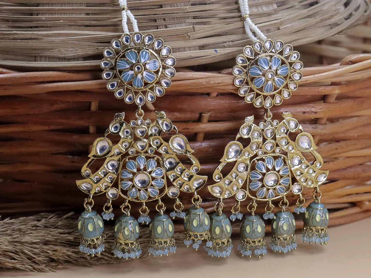 Nancy Meenakari 4 Jhumki Earrings With Kaanchain - Image 5