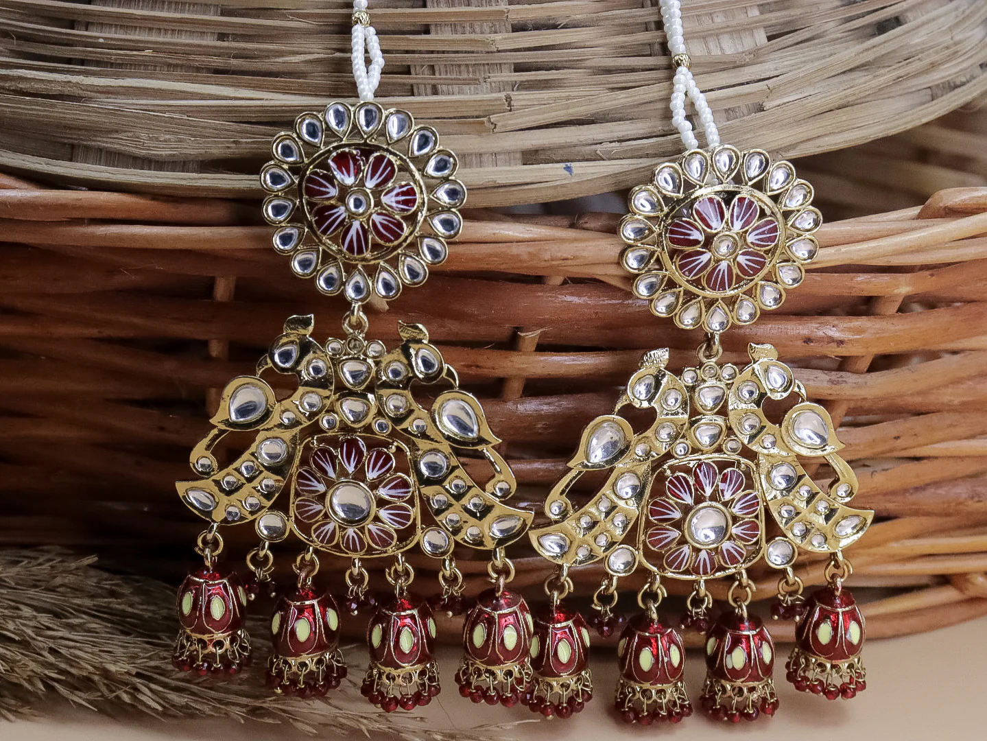 Nancy Meenakari 4 Jhumki Earrings With Kaanchain - Image 6