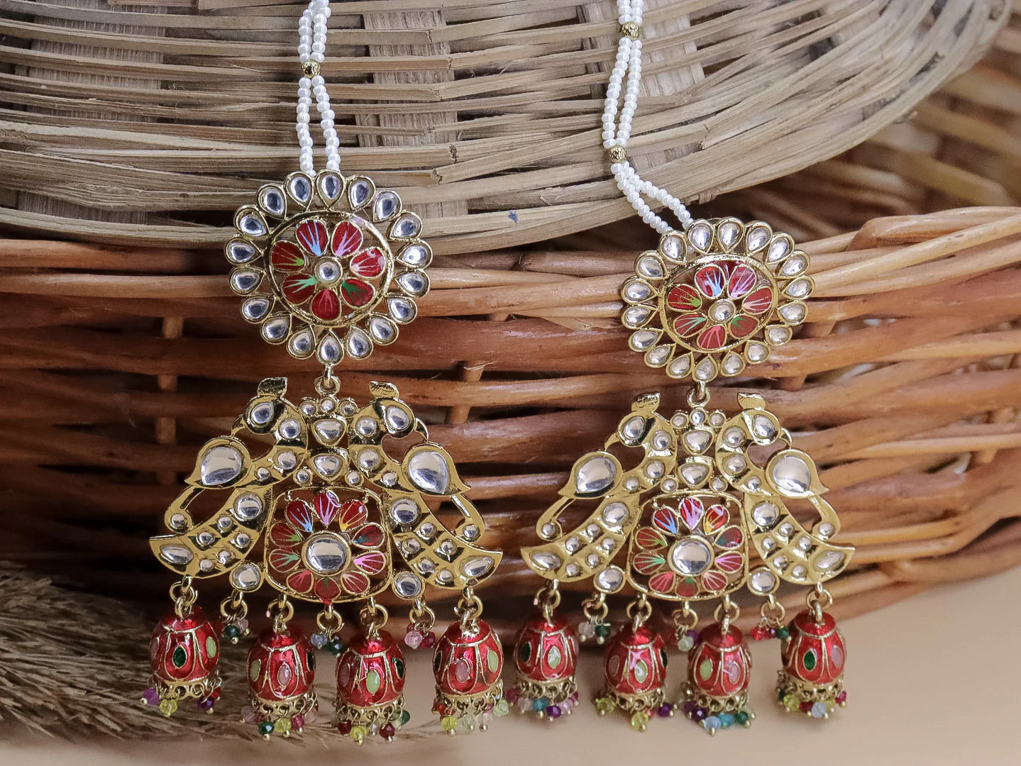 Nancy Meenakari 4 Jhumki Earrings With Kaanchain - Image 7