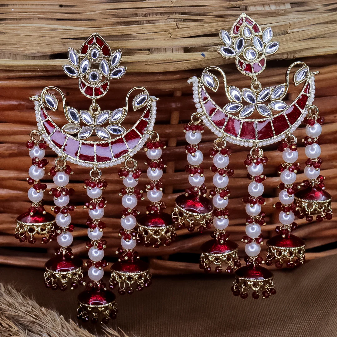 Neha Kundan Chandbali With Pearl Latkans - Image 3