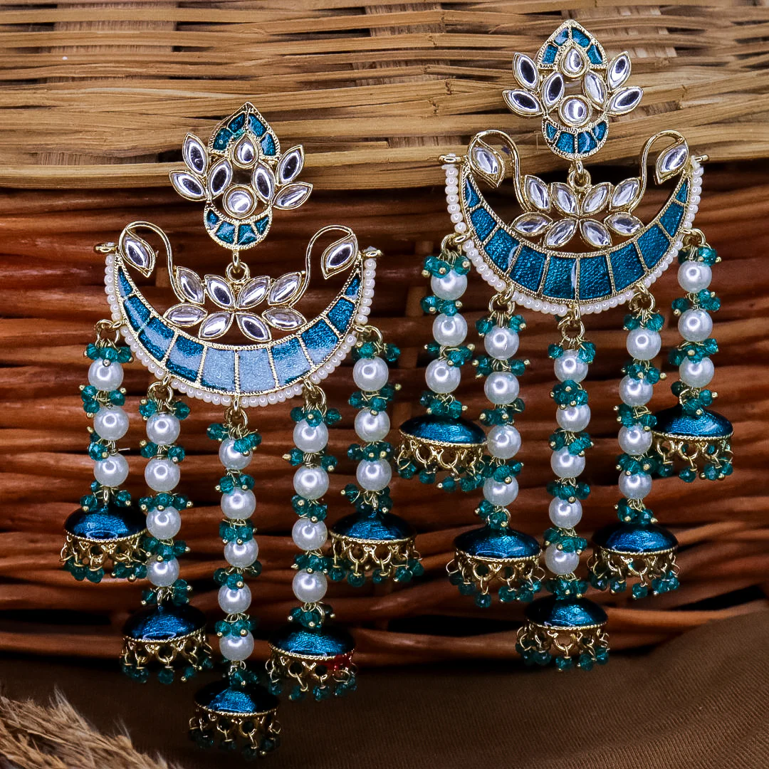 Neha Kundan Chandbali With Pearl Latkans - Image 6